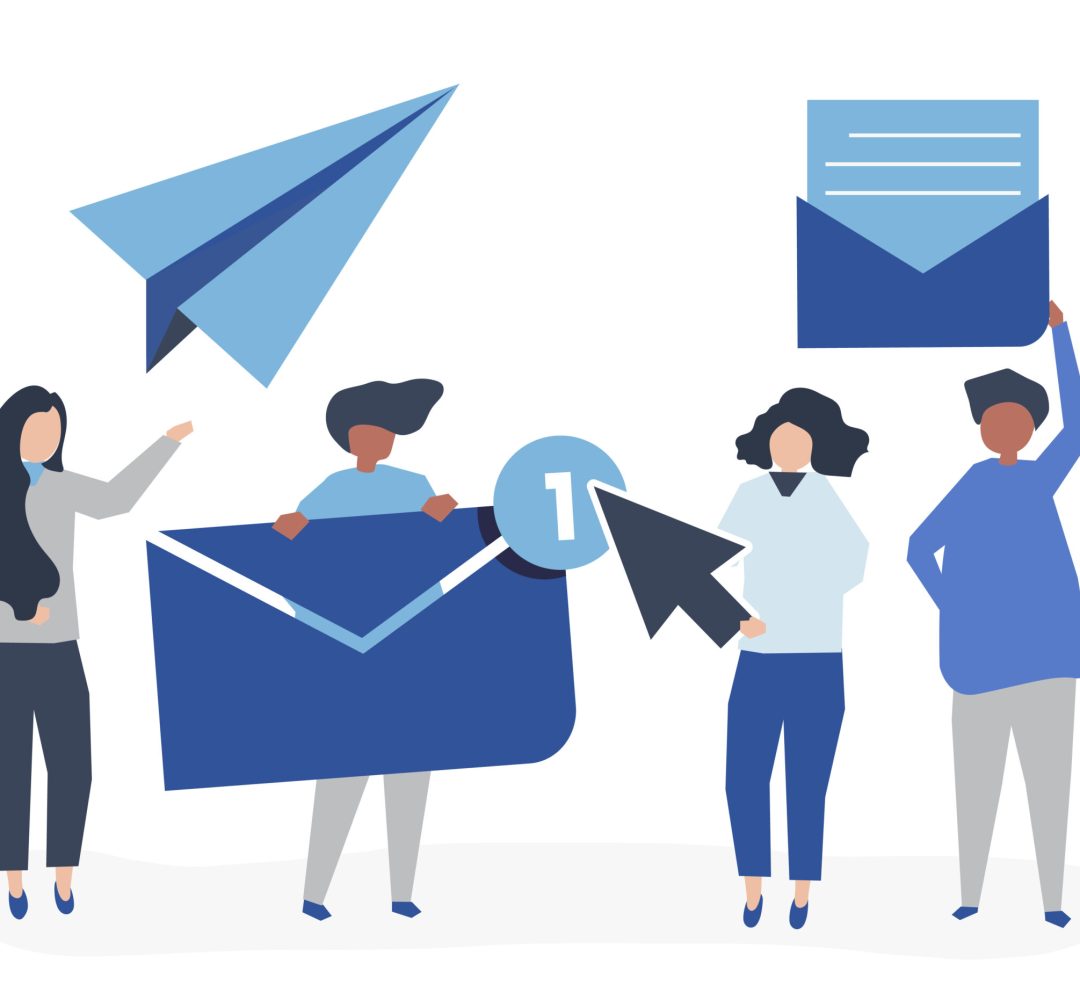 Character illustration of people with internet message icons
